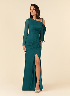Azazie Marna Mother of the Bride Dresses Peacock Sheath One Shoulder Mesh Dress image1