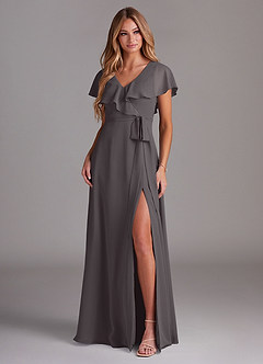 Azazie Lainey Bridesmaid Dresses Steel Grey A-Line with Pockets Chiffon Dress image3