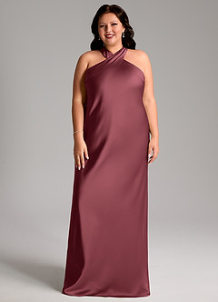 Azazie Doretta Bridesmaid Dresses Merlot Mermaid Pleated Stretch Satin Dress image6