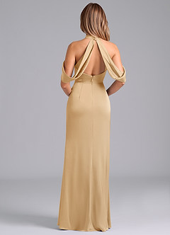 Azazie Bonny Bridesmaid Dresses Gold Mermaid Off the Shoulder Stretch Satin Dress image2