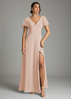 Azazie Kimber Vestidos de damas de honor Vestido de Rosa Inglesa de Gasa de Corte en A con Manga volante image2