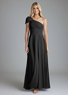 Azazie Elinora Bridesmaid Dresses Black A-Line One Shoulder Chiffon Dress image7