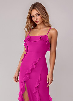 Azazie Malia Bridesmaid Dresses Fuchsia Sheath Ruched Chiffon Dress image2