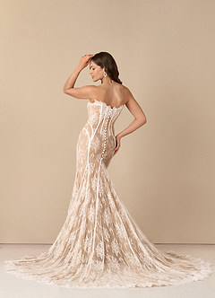 Azazie Katherine Wedding Dresses Diamond White Caramel Mermaid Off the Shoulder Tulle Dress image7