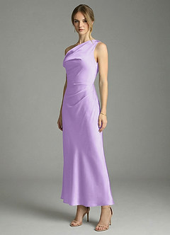 Azazie Emerson Bridesmaid Dresses Lilac Mermaid Off the Shoulder Stretch Satin Dress image4