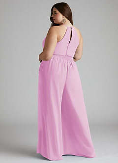 Azazie Kenzi Bridesmaid Dresses Candy Pink Pleated Chiffon Jumpsuit image9