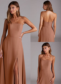 Azazie Wren Robes de demoiselle d'honneur Robe Trapèze Convertible en Mousseline de soie Fente Latérale Bronze image9
