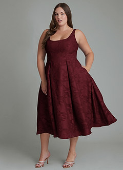 Azazie Amalie Bridesmaid Dresses Cabernet A-Line Pleated Floral Burnout Dress image7