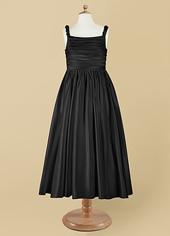 Azazie Cutie Pie vestidos de niña de las flores Vestido de Negro de Satin Mate de Corte En A con Plisado image7