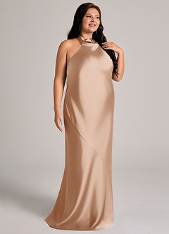 Azazie Velli Abiti da Damigella Abito Sirena in Raso Elasticizzato Collo Alto Rosa Inglese image12