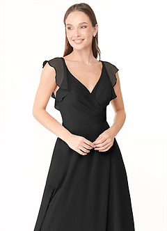 Azazie Yoko Bridesmaid Dresses Black A-Line Ruched Chiffon Dress image5