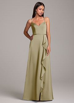 Azazie Naeem Robes de demoiselle d'honneur Robe Trapèze en Satin extensible Vert Mousse image5
