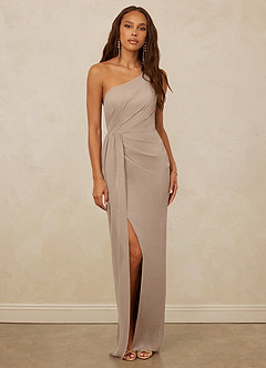 Christian Siriano Bridal for Azazie 1003 Brautjungfernkleider Etui One-Shoulder Chiffon Kleid Taupe image1