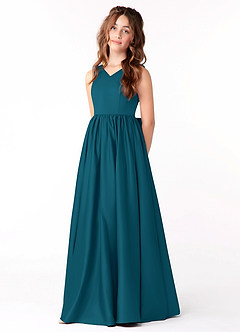 Azazie Hathaway Junior Ink Blue A-Line Bow Matte Satin Dress image3