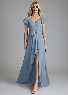 Azazie Omari Bridesmaid Dresses Dusty Blue A-Line Chiffon Dress image3