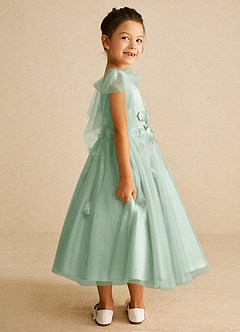 Azazie Minia Flower Girl Dresses Agave A-Line Bow Matte Satin Dress image2
