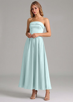 Azazie Lucienne Bridesmaid Dresses Sea Glass A-Line Pleated Stretch Satin Dress image4
