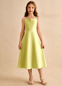 Azazie Jaella Girls Formal Flower Girl Dresses Lemon Sorbet A-Line Pleated Matte Satin Dress image3