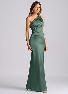 Azazie Akilah Bridesmaid Dresses Eucalyptus Mermaid One Shoulder Stretch Satin Dress image3