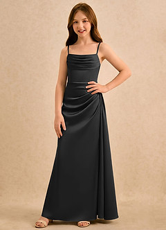 Azazie Shyla Girls Formal Sukienki dla dziewczynek sypiących kwiaty Osłona Pofałdowany Satyna elastyczna Długość podłogi Sukienka image4
