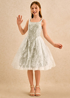 Azazie Cubbie Girls Formal vestidos de niña de las flores Vestido de Musgo Verde de Encaje de Corte en A image5