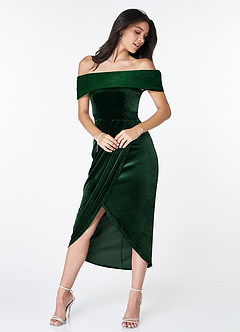 Osprey Dark Emerald Velvet Off-The-Shoulder Tulip Dress image4