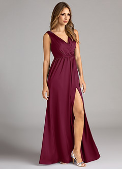 Azazie Tanicia Bridesmaid Dresses Mulberry A-Line Pleated Stretch Satin Dress image4