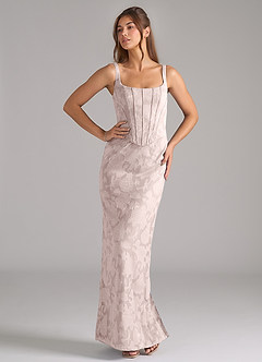 Azazie Kenna Bridesmaid Dresses Blushing Pink Sheath Side Slit Floral Burnout Dress image5