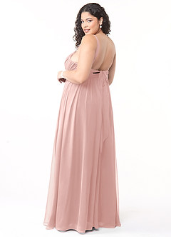 Azazie Aziza Robes de demoiselle d'honneur Robe Trapèze en Mousseline de soie Col V plissé Rose Poudré image10