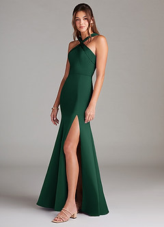 Azazie Rue Bridesmaid Dresses Dark Green A-Line Pleated Stretch Satin Dress image5