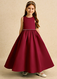 Azazie Daisies Robe Demoiselle D'honneur Fillette Robe Princesse en Mat Satiné Arc Bourgogne image2