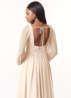 Azazie Norah Brautjungfernkleider A-Linie Lange Ärmel mit V-Ausschnitt Chiffon Kleid Alabaster Weiß image3