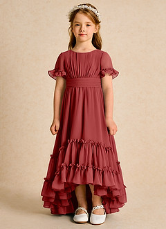 Azazie Kass Flower Girl Dresses Rust A-Line Pleated Chiffon Dress image4