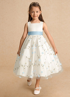 Azazie Pollie Flower Girl Dresses Sky Blue Sky Blue A-Line Bow Tulle Dress image9