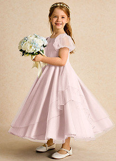 Azazie Duckie Abiti da Ragazza di Fiori Abito Principessa in Tulle Plissettato Rosa Rossore image4