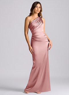 Azazie Akilah Bridesmaid Dresses Dusty Rose Mermaid One Shoulder Stretch Satin Dress image1