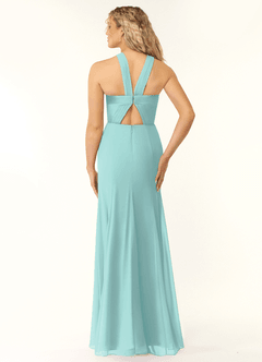 Azazie Rue Bridesmaid Dresses Aqua A-Line Halter Chiffon Dress image2