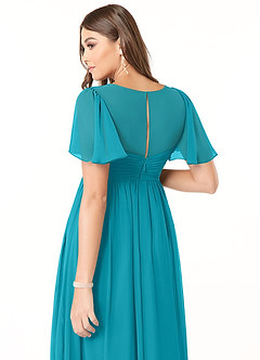 Azazie Verna Maternity Bridesmaid Dresses A-Line V-Neck Ruched Chiffon Floor-Length Dress image6