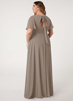 Azazie Kimber Bridesmaid Dresses Taupe A-Line Flounce Sleeve Chiffon Dress image12