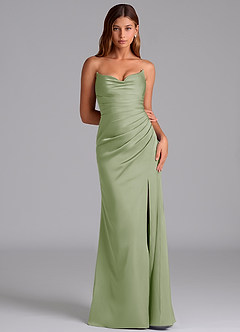 Azazie Claudelle Bridesmaid Dresses Dusty Sage Mermaid Strapless Stretch Satin Dress image6