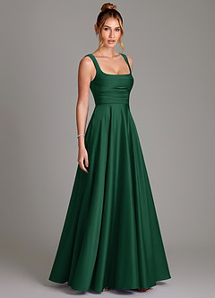 Azazie Azaria Bridesmaid Dresses Dark Green A-Line Corset Stretch Satin Dress image4