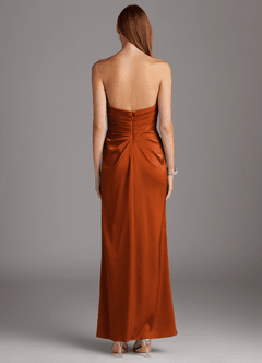 Azazie Lexie Bridesmaid Dresses Burnt Orange Sheath Strapless Stretch Satin Convertible Dress image3