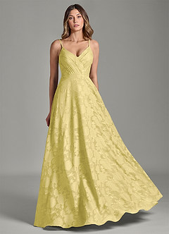 Azazie Amani Bridesmaid Dresses Canary A-Line Pleated Floral Burnout Dress image5