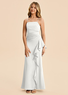 Azazie Lyla Junior White Mermaid Pleated Stretch Satin Dress image5