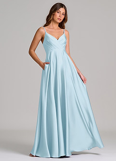 Azazie Amani Brautjungfernkleider A-Linie Plissee Stretch-Satin Kleid Himmelblau image4