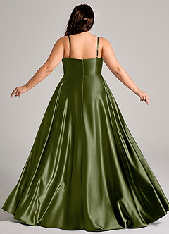 Azazie Elle Bridesmaid Dresses Olive A-Line with Pockets Metallic Satin Dress image8