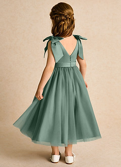 Azazie Serene Abiti da Ragazza di Fiori Abito Principessa in Raso Opaco Fiocco Eucalipto image3