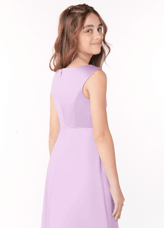 Azazie Sadia Junior Frosted Lilac A-Line Pleated Stretch Satin Dress image4