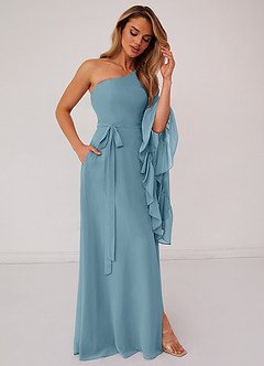 Barbie ♥ Azazie Bridesmaid Dresses Moody Blue A-Line Long Sleeve Chiffon Dress image4