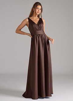 Azazie Kora Vente finale Robe Trapèze en Satin extensible Plissée Dusty Blue image3